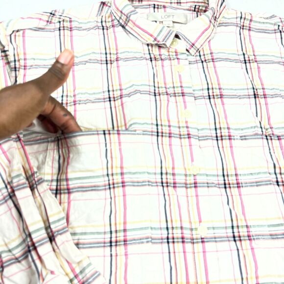 LOFT Womens Plaid Button Down Shirt XL Loose Fit Top Preppy Casual Cottagecore - Picture 3 of 11